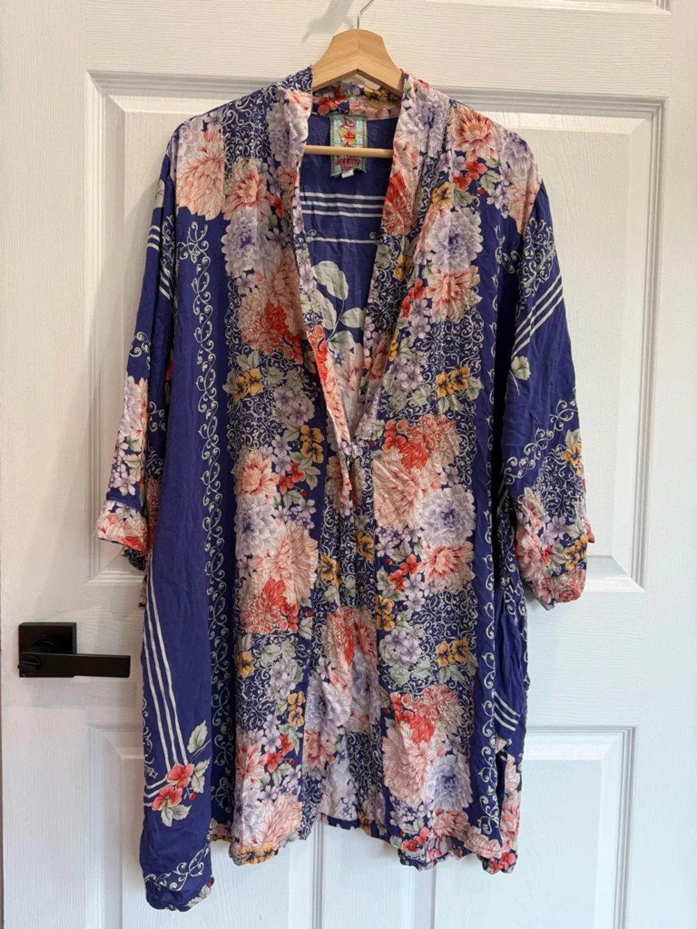 Johnny Was Blue Floral Lightweight Kimono Top - Picture 1 of 4